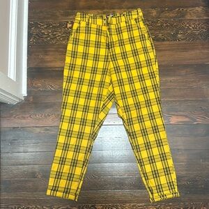 Yellow and black plaid trouser pants